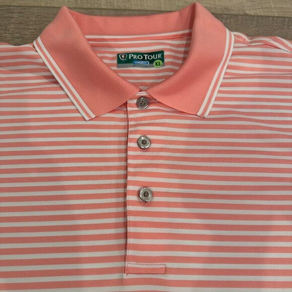 PRO TOUR MENS PINK AND WHITE STRIPE DRY FIT GOLF SHIRT SIZE XL - Picture 3 of 8